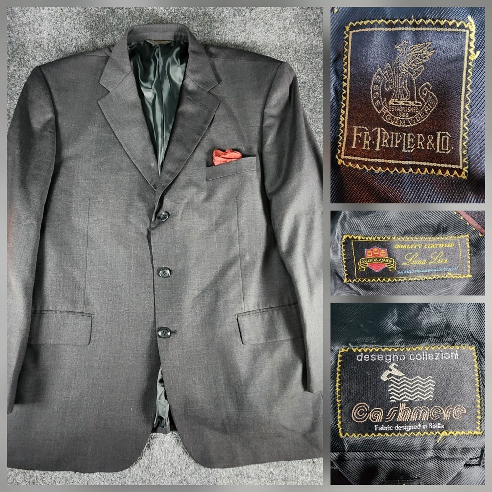 VTG FR TRIPLER & Co‎ Wool Cashmere Blazer Jacket Sport Coat Mens 48R Black